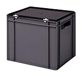 1a-TopStore Stabile Profi Aufbewahrungsbox Stapelbox Eurobox Stapelkiste mit Deckel, Kunststoffkiste lieferbar in 5 Farben und 21 Größen für Industrie, Gewerbe, Haushalt (grau, 40x30x33 cm)