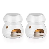 SUMNACON 2Pcs Duftlampe aus Keramik mit Kerzenhalter Teelichthalter Kalebasse Aromalampe Duftlicht Aromabrenner für Duftöl und Duftwachs (Weiss)