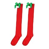 Weihnachten Schleife Haarballen Oberschenkel Hohe Lange Strümpfe Überkniestrümpfe Weihnachten Kostüme Socken Kniehohe Lange Gestreifte Strumpfsocken Tennis Männer (F, One Size)