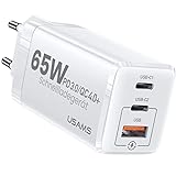 YOUSAMS 65W USB C Ladegerät 3-Port Schnellladegerät PPS GaN: PD3.0/QC4.0+ Netzteil kompatibel mit MacBook Pro/Air, Dell XPS 15, iPhone 8-13 Series, iPad Pro, Galaxy S21, S20 usw. (Weiß)