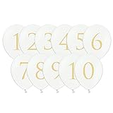 jakopabra Luftballons Zahlen 1-10 mit Gold Druck, 30 cm für Luft- und Heliumbefüllung (weiß mit goldenen Zahlen (1-10))