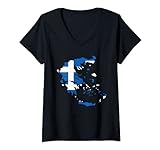Damen Griechenland - Landesgrenze in Nationalfahne T-Shirt mit V-Ausschnitt