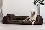 tierlando® Orthopädisches Hundebett Goofy VISCO | ~ inkl. Matratzenschoner ~ | Anti-Haar Kunstleder Hundesofa Hundekorb Gr. XL 120cm Braun Ortho