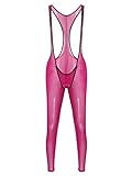 FEESHOW Männer Herren Jumpsuit Overall Lange Sexy Transparent Mesh Leggings Crotchless Romper Einteiler Schlafanzug Sport Erotik Unterwäsche Dessous Hot_Pink OneSize