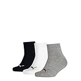 PUMA Jungen Quarter 3p Sportsocken, Grau (Grey/White/Black 803), One Size (Herstellergröße: 35/38) (3er Pack)