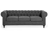 Beliani Sofa Grau Polsterbezug 3-Sitzer Chesterfield Stil Glamourös Wohnzimmer