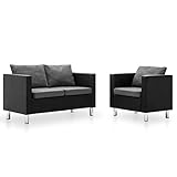Sofa 1-Sitzer + 2-Sitzer mit Armlehnen Stahlfüße Holzrahmen Polstersofa Schwarz und Hellgrau