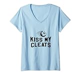 Damen Kiss My Cleats, niedliche Fußballschuhe mit Spruch T-Shirt mit V-Ausschnitt