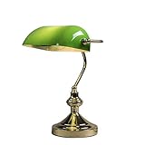 QAZQA - Retro Klassische Tischleuchte I Tischlampe I Lampe I LeuchteINotarleuchte aus Messing mit grünem Glas - Banker I Wohnzimmer I Schlafzimmer I Nachttischleuchte I Bankerleuchte - Stahl Rund I L