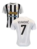 ZeroPlayer T-Shirt Bianconeri Dusan Vlahovic 7 Home 2021 2022 Offizielles Replik (Größe 2 4 6 8 10 12 Jahre Kinder Jungen) (Größe S M L XL XXL Erwachsene) Weiß, Schwarz, 100% Polyester