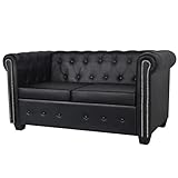 Maxspace Chesterfield-Sofa 2-Sitzer Kunstleder Schwarz mit schlaffunktion, einfacher Aufbau, modernes Design, polstermöbel. Schlafcouch zum Wohnzimmer. Widerstandsfähiges, Minimalistisches Design.
