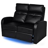 WRJENFSC Lounge-Sofa Wohnzimmersofa Gästesofa Sofa Bett LED-Ruhesessel 2-Sitzer Kunstleder Schwarz Geeignet für Konferenzraum, Arbeitszimmer, W