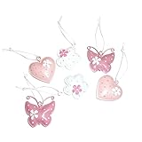 6er Set kleine Metall Anhänger rosa-weiß Blume Herz Schmetterling zum Aufhängen Frühling Deko Hänger Anhänger Osterdeko