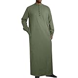 Herren Abaya Muslimische Arabische Islamische Kleidung Casual schick muslimisch Langarm Kaftan Herren Lang Knopf Hoch Thobe Baumwolle Leinen V-Ausschnitt Kurzarm Tunika Top