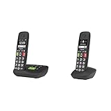 Gigaset E290A - Schnurloses Senioren-Telefon, schwarz. & E290HX - Schnurloses DECT-Telefon für Senioren zum Anschluss an vorhandene DECT-Basis - Mobilteil mit Ladeschale - Verstärker-Funktion, Schwarz