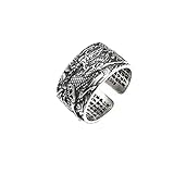 KnSam Herren Ring, Herren Ringe Vintage Drachenmuster Ring Graviertes Sutra 990 Silber Verstellbar Ring Gothic Punk herrenring in Silber Silber