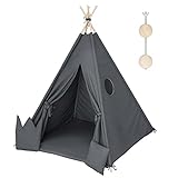 MAMOI® Kinder Zelte Spielzelt Tipi für Kinder aus Holz | Tipi Zelt Indoor minimalistisches Design | Kindertippi Zelt mit Öko-Baumwolltakin | CE | 100% ECO | Made in EU