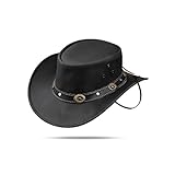 HADZAM Wasserfester Cowboyhut aus Leder | Westernhut für Regen | strapazierfähige Lederhüte für Herren | Outback Hut, schwarz, Large