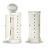 Hives & Honey Bailee stehender Schmuckschrank – 7 Schubladen, Spiegelplatte, Seitentüren – Halskette, Ohrringe, Armband-Organizer, elfenbeinfarb