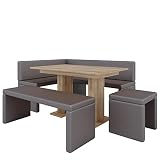 Eckbank Akiko mit Tisch und Bänken - Eckbankgruppe für Ihrem Esszimmer, Küche modern, Sitzecke, Essecke. Perfekt für Küche, Büro und Rezeption. Solide Verarbeitung (Soft 30, 168x128 rechts)
