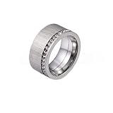 Musihy Ring Edelstahl Damen Silber, 316L Edelstahl 10MM Breite gebürstet Ring mit Seite Eternity Zirkonia für Frauen, Größe 54 (17.2)