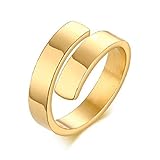 Musihy Männer Ring Breit, Band Ring Vintage Ring Edelstahl Einfache Volltonfarbe Ringband Gold Ringgröße 7