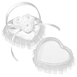 SHINEOFI Romantisches Ringkissen Herzform aus Satin und Spitze Kleiner Ringhalter mit Griff für Hochzeitsfeier und Verlobung Zerreißkissen für Eheringe Innen und Auß