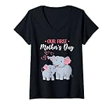 Damen Muttertag Baby Elefant Mutter Unser erster Muttertag T-Shirt mit V-Ausschnitt