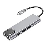 MOHAN88 6-in-1-USB-C-Hub-Multiport-Adapter, USB-Typ-C-Hub-Adapter-Dock mit 4K-HDMI-kompatiblem PD RJ45-Ethernet-Lan-Ladegerät für Buch-USB-Typ-C-Hub