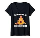 Damen Therapy - Sand Art Is My Medicine - Hobby - Sand Castle - T-Shirt mit V-Ausschnitt