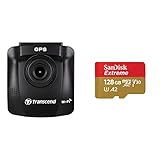 Transcend DrivePro 230Q Dashcam/Autokamera inkl. 32GB Speicherkarte, G-Sensor, 1080P Full HD Aufnahme & SanDisk Extreme microSDXC UHS-I Speicherkarte 128 GB + Adapter & Rescue Pro Deluxe