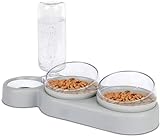 Katzennapf-Set 15° Neigbar Doppelter Futternapf für Nass- Trockenfutter, mit Automatischer Wasserflasche, für Kleine und Mittelgroße Hunde und Katzen