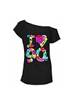 Zeetaq Damen T-Shirt I Love The 80er Jahre Neon Festival Damen Outfit Größe 36-54, Black Love 90's, S-M