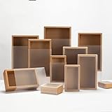 Crysdaralovebi - 10 Stück Kraftpapier-Boxen mit transparentem PVC-Fenster mit schwarzer Schublade Geschenkbox für Hochzeiten, Kekse, Süßigkeiten und Kuchen, 14 x 7 x 3 cm