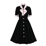 1960er Jahre Kleider für Damen 50er Jahre Revers Zweireihiges Kleid Vintage Polka Dot Rockabilly Pinup Kleider Retro Tee Party Kleid, Schwarz-rosa Krawatte, Mittel