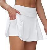 VUTRU Damen Tennisröcke Hohe Taille Tennis Skort mit Taschen Laufröcke Sport Golfrock mit Innenhose Weiß XS