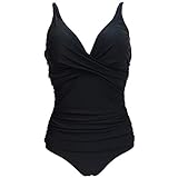 Viloree Damen Monokini Bauchweg Schlankheits Badeanzug Plus Size Badebekleidung Bauchweg für Mollige Schwarz XL