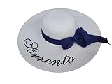 BLUSUPERSHOP Hut mit Aufdruck Sorrent, weiß, für Damen, elegant, für Zeremonien, breite Krempe, 14 cm, Durchmesser 48 cm, hergestellt in Italien, Schwarz , Einheitsgröße