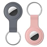JASBON 2 Stück Schlüsselanhänger Schutzhülle Kompatibel mit Airtags Hülle, Silikon Hülle Apple AirTag Anhänger Schlüsselbund Zubehör mit Gepäckanhänger Hundehalsband - Grey &Pink