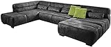 Cavadore Wohnlandschaft Scoutano / XXL-Sofa in U-Form im Industrial Design / 363 x 76 x 227 cm / Lederoptik Deep Black