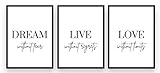 Freyheit | Premium Poster Set | stilvolles 3er-Set für Wohnzimmer oder Schlafzimmer in schwarz-weiß | 3 Stück in DIN A4 (21x30cm) | ohne Bilderrahmen » Dream Live Love «