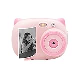 Instant Camera for Kids Portable Photo Printer 2.4 inch 1080P Digital Print Camera with 1 Rolls Print Paper 32G Cartoon Stickers Colouring Pens and Lanyard for Girls and Boys Blue (Pink)