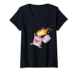 Damen Lustiges Cartoon-Feuerzeug T-Shirt mit V-Ausschnitt