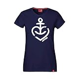ASTRA Damen T-Shirt Herzanker weiß, Navy-blau, Damen-Bekleidung, Bier zum Anziehen als T-Shirt Print, mit dem typischen Herz-Anker, Geschenk-Idee für Frauen (XS)