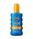 NIVEA SUN UV Dry Protect Sport Sonnenspray LSF 50 (200 ml), 100% transparenter Sonnenschutz speziell für Sportler, schweißresistente & extra wasserfeste Sonnencreme