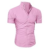 WJJKSLAOQ Herren Hemd Kurzarm Casual Slim Fitness Shirt Herren Business Hemd Einfarbig Herren Hemd Plus Size, rose, M