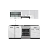 Vicco Küchenzeile R-Line, Weiß Hochglanz/Anthrazit, 200 cm ohne Arbeitsp