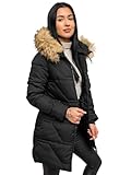 BOLF Damen Winterjacke Parka Gefüttert Kapuze Wintermantel Lange Steppjacke Daunenjacke Puffermantel Sportjacke Warm Gefüttert Freizeit Outdoor Casual Style 16M9099 Schwarz-Braun XL [D4D]