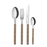 Sabre Paris | 4-teiliges Bistro-Set aus echtem Teakholz und Vintage-Optik, inkl. Messer, Gabel, Esslöffel und kleiner Löffel aus Edelstahl