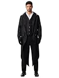 Odizli Mittelalter Kleidung Herren Frack Jacke Steampunk Mantel Gothic Viktorianisches Renaissance Vikings Gehrock Männer Pirate Vampir Dracula Kostüm Halloween Karneval Faschingskostüme Schwarz 4XL